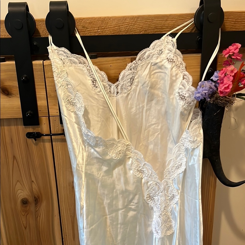 Ivory Satin Lace-Trim Slip Dress - Women Intimates - Picture 6 of 12